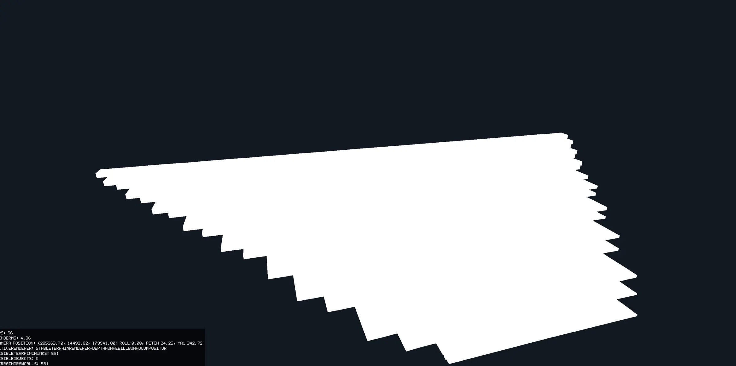 Large jagged-edged flat terrain slab rendering entirely white against a dark background